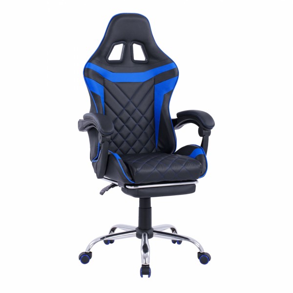 Καρέκλα gaming με ανακλινόμενη πλάτη & υποπόδιο μαύρο - μπλε skyler